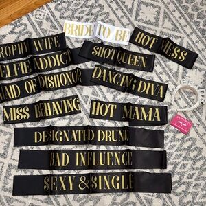 Black and Gold Bachelorette Party Sash Set